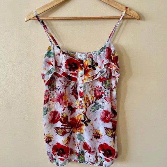 Dynamite Floral Flowy Spaghetti Strap Button front Ruffle Blouson Shirt Size M - Picture 1 of 6